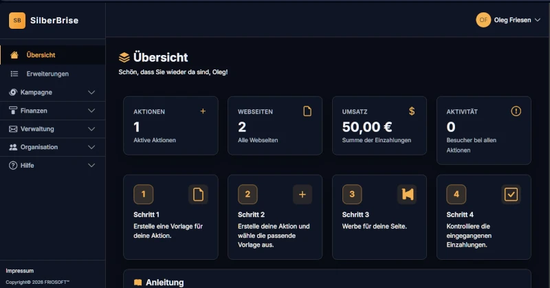 Screenshot SilberBrise-Dashboard